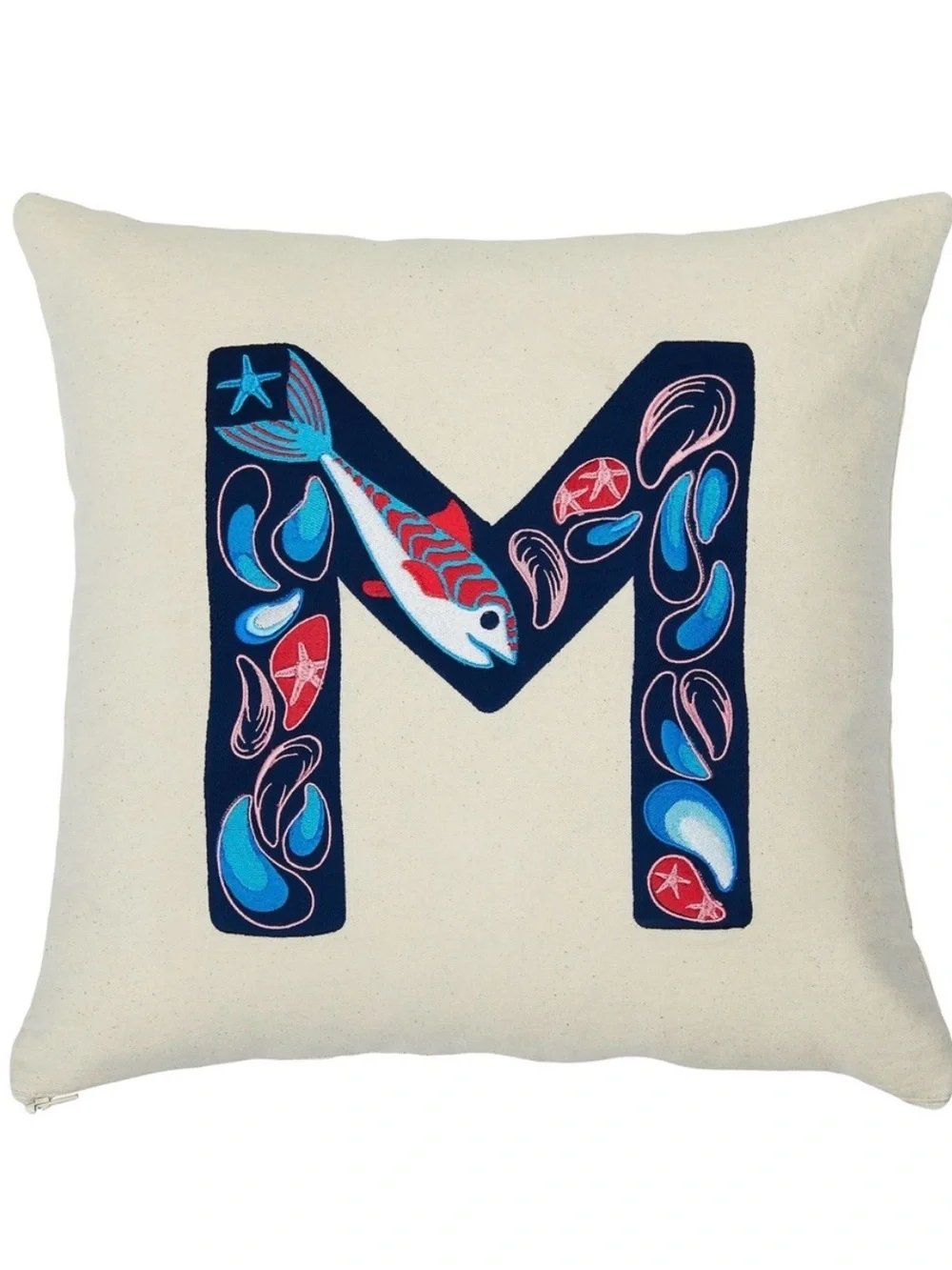 Nautical 'M' Monogram Pillow in Navy & Cream